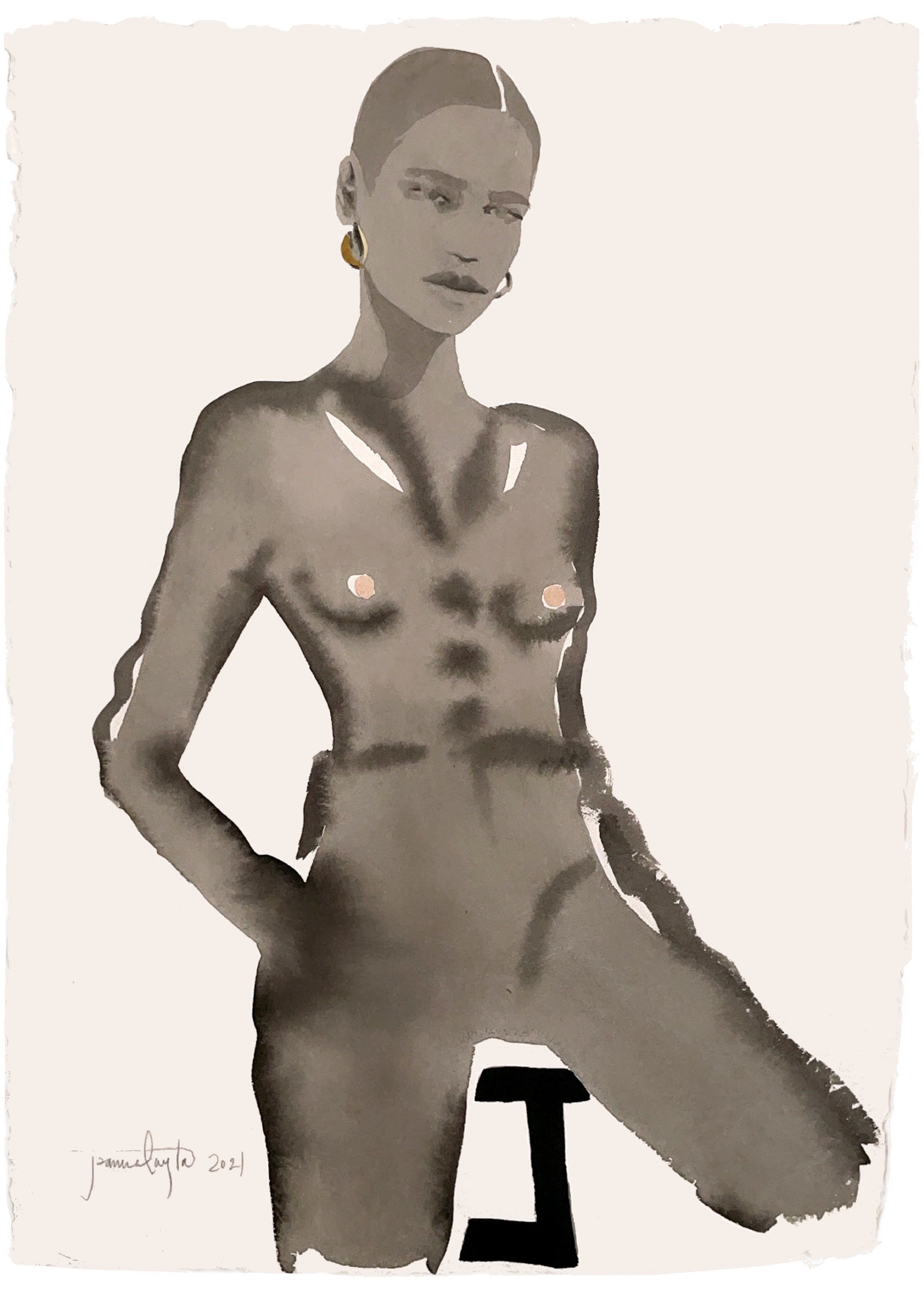 Retrouvez chez Acid Gallery les oeuvres de Joanna Layla, galerie d'art contemporain, Vieux Lille | Aquarelle sur papier Watercolor on paper A3 29,7 x 42 cm encadré en 50 x 70 cm moulure noire Unique 2021