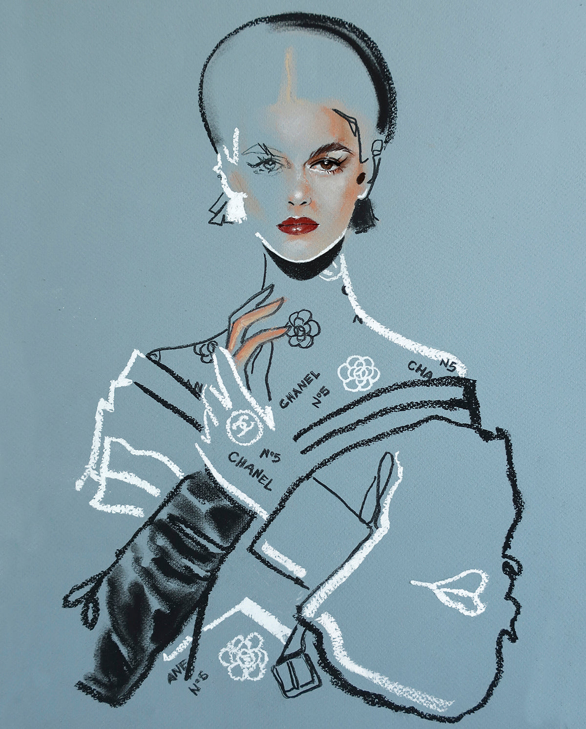Retrouvez chez Acid Gallery les oeuvres de Zhenya Z, galerie d'art contemporain, Vieux Lille | Pastel sur carte colorée Pastel on color cardboard, Fashion show Pre Fall 2020 Modèle : Kai Gerber Dimensions A3 29,7 x 42 cm
