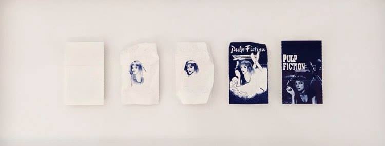 Wayne danza - TICKETS SERIES Bic bleu sur tickets de cinéma - Blue Bic on paper - 5,1 x 8,1 cm x 5 - 60 x 25 cm encadré - Unique 2021