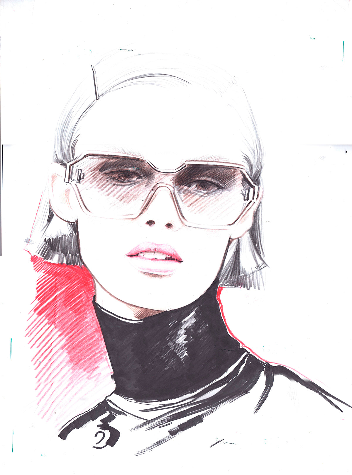 Retrouvez chez Acid Gallery les oeuvres de Zhenya Z, galerie d'art contemporain, Vieux Lille | Marker noir et crayons sur papier Paper, black marker color, pencils Modèle : Kris Grikayt on Spring 2017 Dimensions A3 29,7 x 42 cm