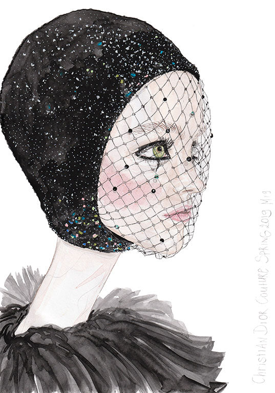 Retrouvez chez Acid Gallery les oeuvres de Melanie De Jong, galerie d'art contemporain, Vieux Lille | Aquarelle, posca et encre Watercolor, paint marker and ink Milliner: Stephen Jones Designer: Maria Grazia Chiuri for Christian Dior Model: Lucan Gillespie Spring 2019 Dimensions A4 21 x 29,7 2019