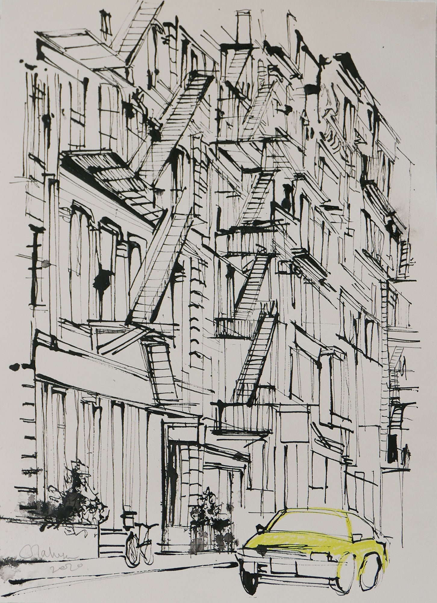 Retrouvez cette oeuvre chez Acid Gallery. Encre et crayons de couleur sur papier Ink and coloured pencil on paper Dimensions A3 29,7 x 42 cm Unique Juin 2020