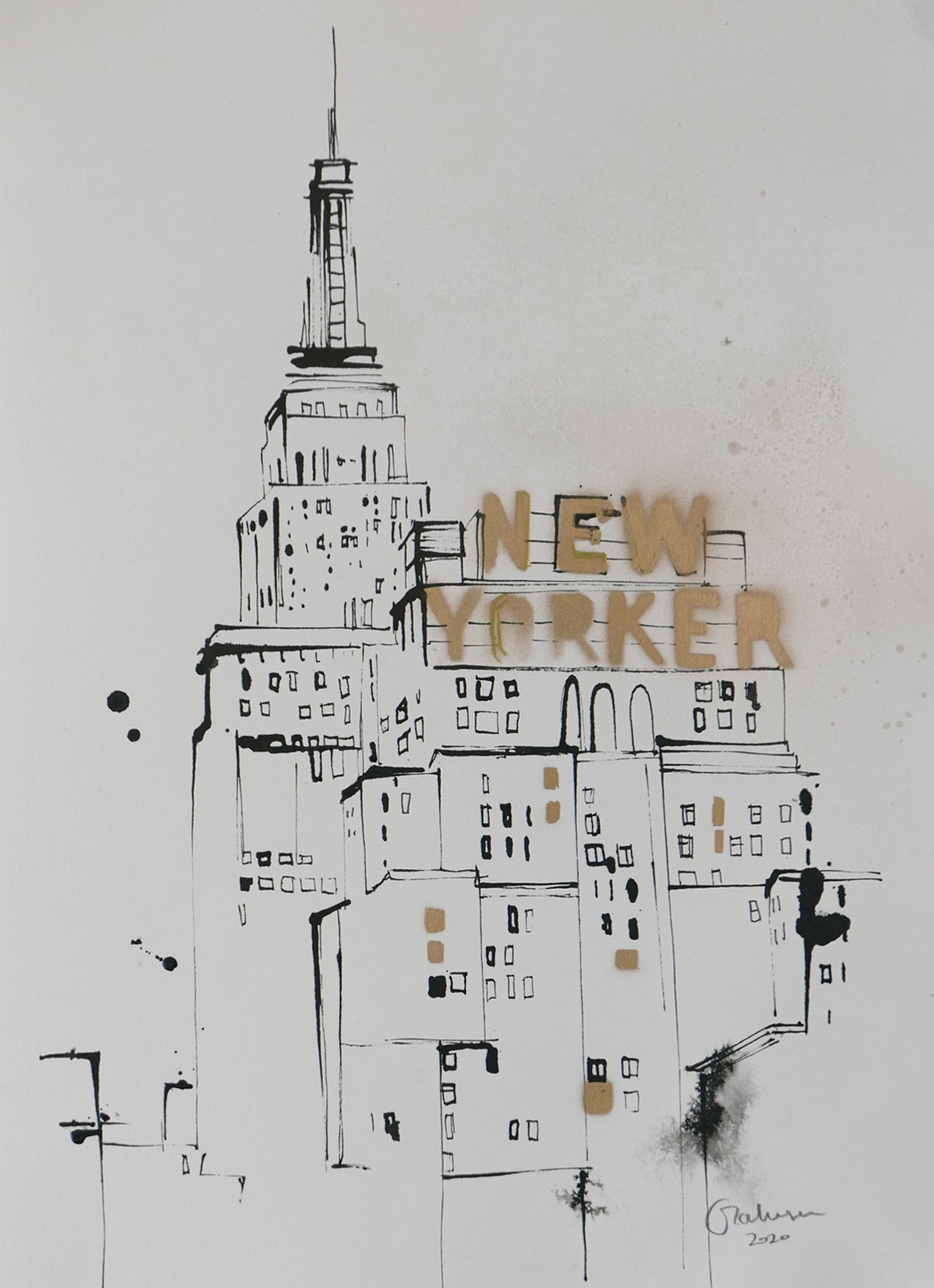Retrouvez cette oeuvre chez Acid Gallery. Encre et bombe de peinture sur papier Ink and metallic spray paint on paper Dimensions A3 29,7 x 42 cm Unique Juin 2020