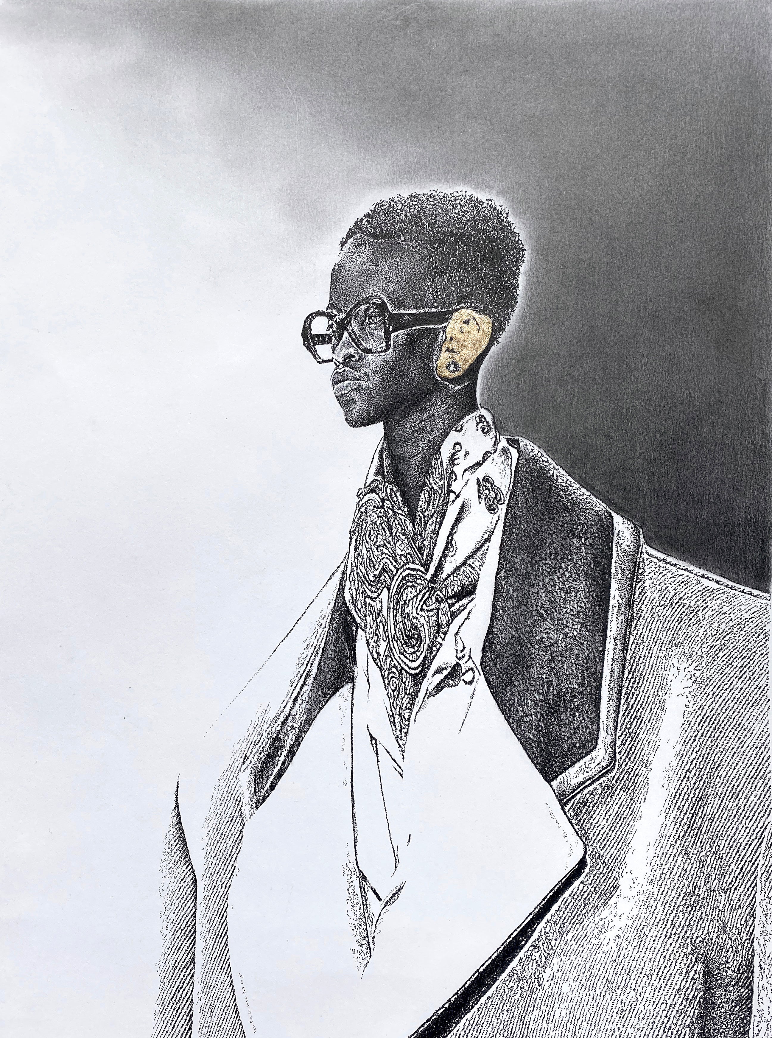 Retrouvez chez Acid Gallery les oeuvres de Franziska Schütz, galerie d'art contemporain, Vieux Lille | Pigment liner et crayon sur papier 180g / m2Pigment liner and pencil on paper 180g/m2Dimensions A3 29,7 x 42 cm Look du défilé Gucci FW 2019 avec un accent sur les bijoux d'oreilles dorés, un hommage à l'art surréaliste. Look from the Gucci FW 2019 runway show with a focus on the golden ear jewels, a tribute to surrealist art. Unique 2020