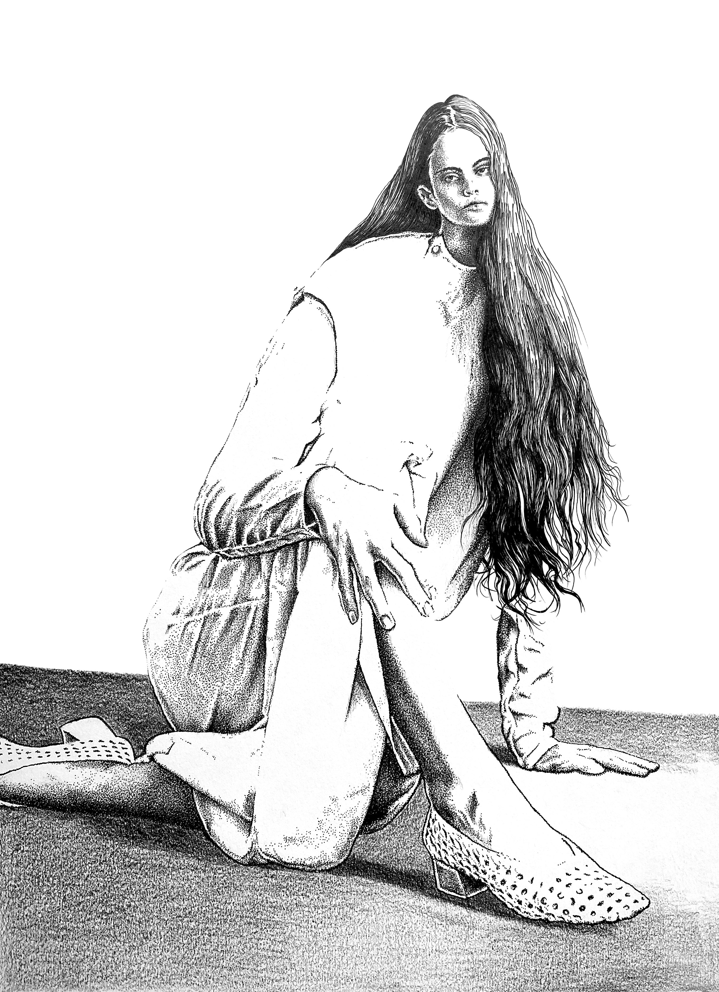 Retrouvez chez Acid Gallery les oeuvres de Franziska Schütz, galerie d'art contemporain, Vieux Lille | Pigment liner et crayon sur papier 180g / m2Pigment liner and pencil on paper 180g/m2Dimensions A3 29,7 x 42 cm Une illustration de mode personnelle qui explore la méthode du pointillisme A personal fashion illustration that explores the pointillism method