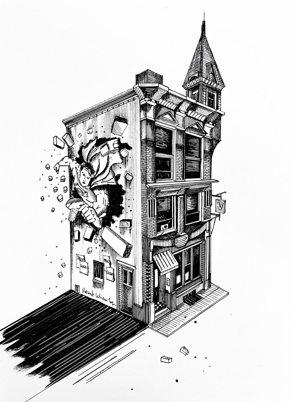 Vincent Lelièvre « Superman » | Pièce Unique  Bic et encre sur papier 29,7 x 42 cm (Format A3) 33 x 45 cm encadré