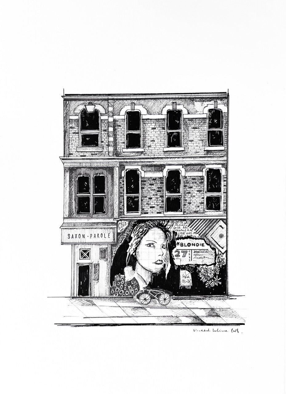 Vincent Lelièvre « Blondie Wall » | Pièce unique Bic et encre sur papier 29,7 x 42 cm 34 x 45 cm encadré 2023