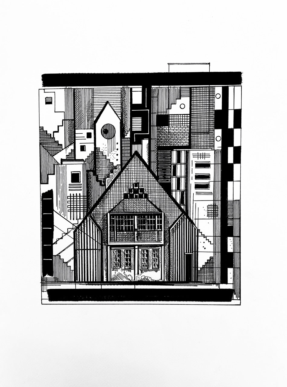 Vincent Lelièvre « Geometric » | Pièce Unique  Bic et encre sur papier 29,7 x 42 cm (Format A3) 33 x 45 cm encadré