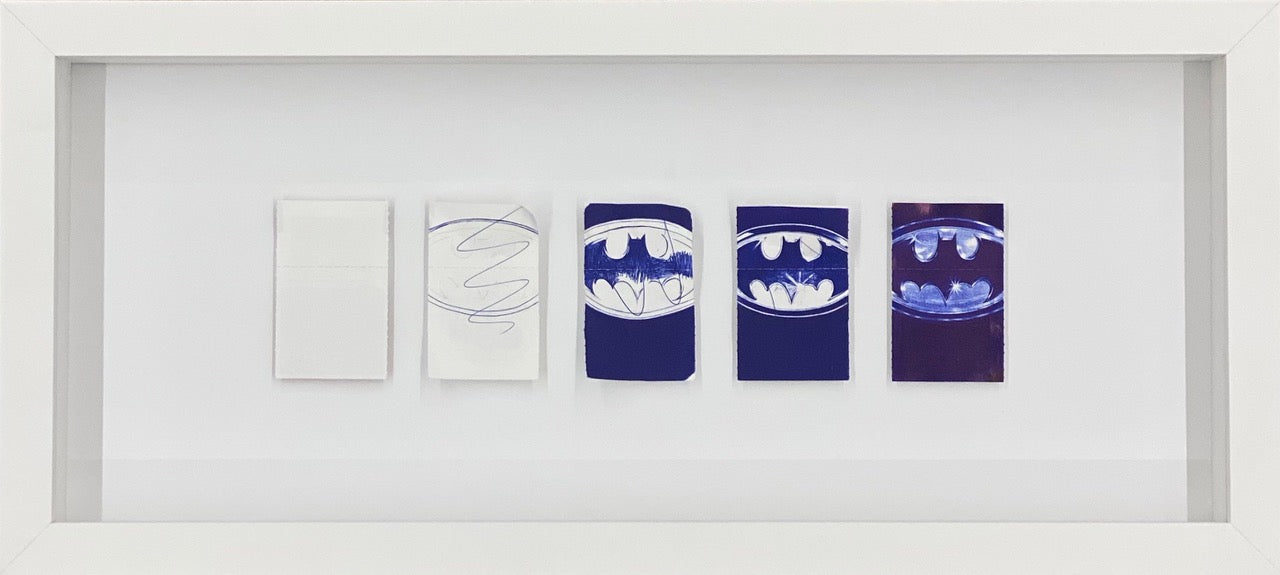 TICKETS SERIES Bic bleu sur tickets de cinéma - Blue Bic on paper - 5,1 x 8,1 cm x 5 - 60 x 25 cm encadré - Unique 202