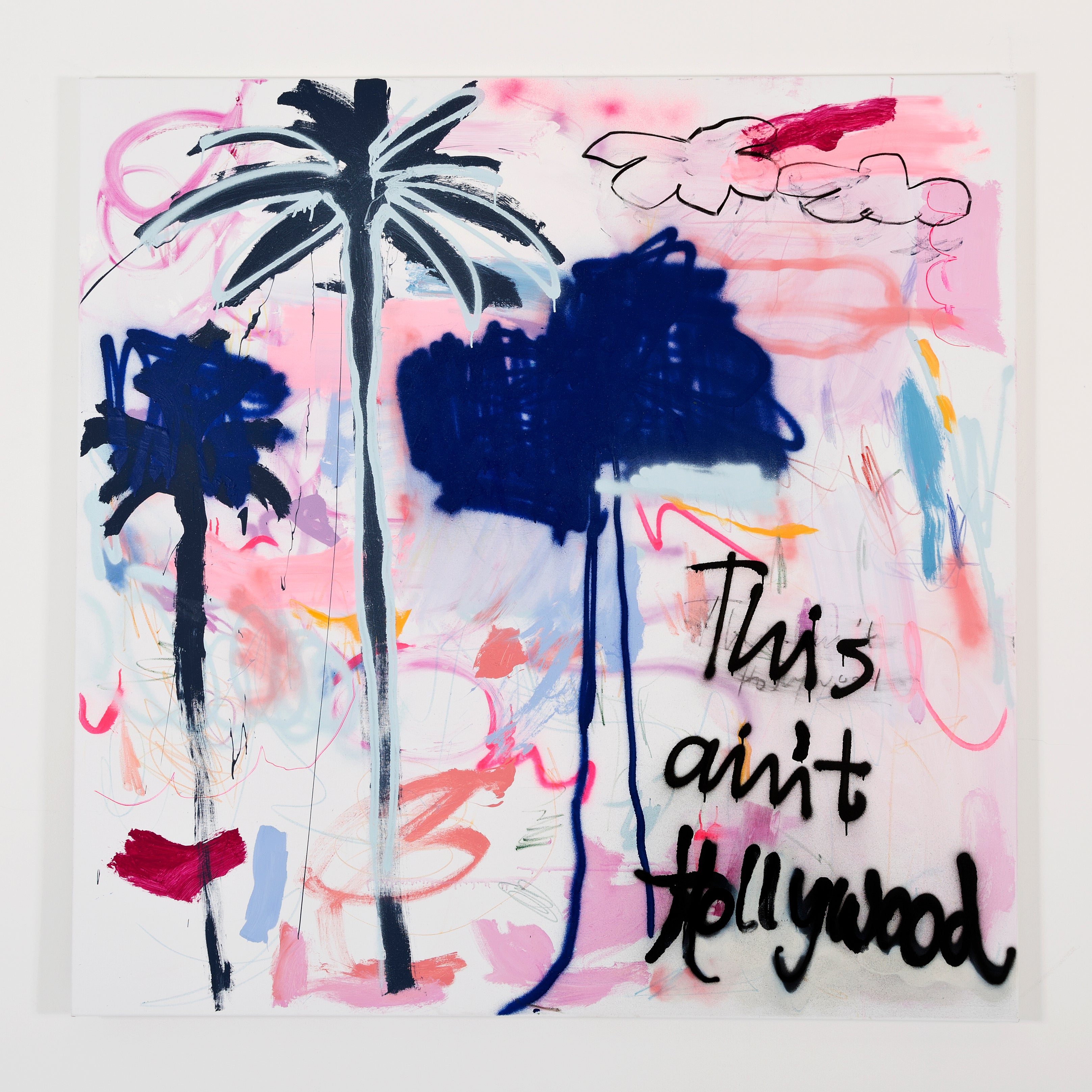 Retrouvez cette oeuvre de Manuela Knaut chez Acid Gallery.  Acrylic and spray paint, oil on canvas. 165 x 165 x 4 cm.