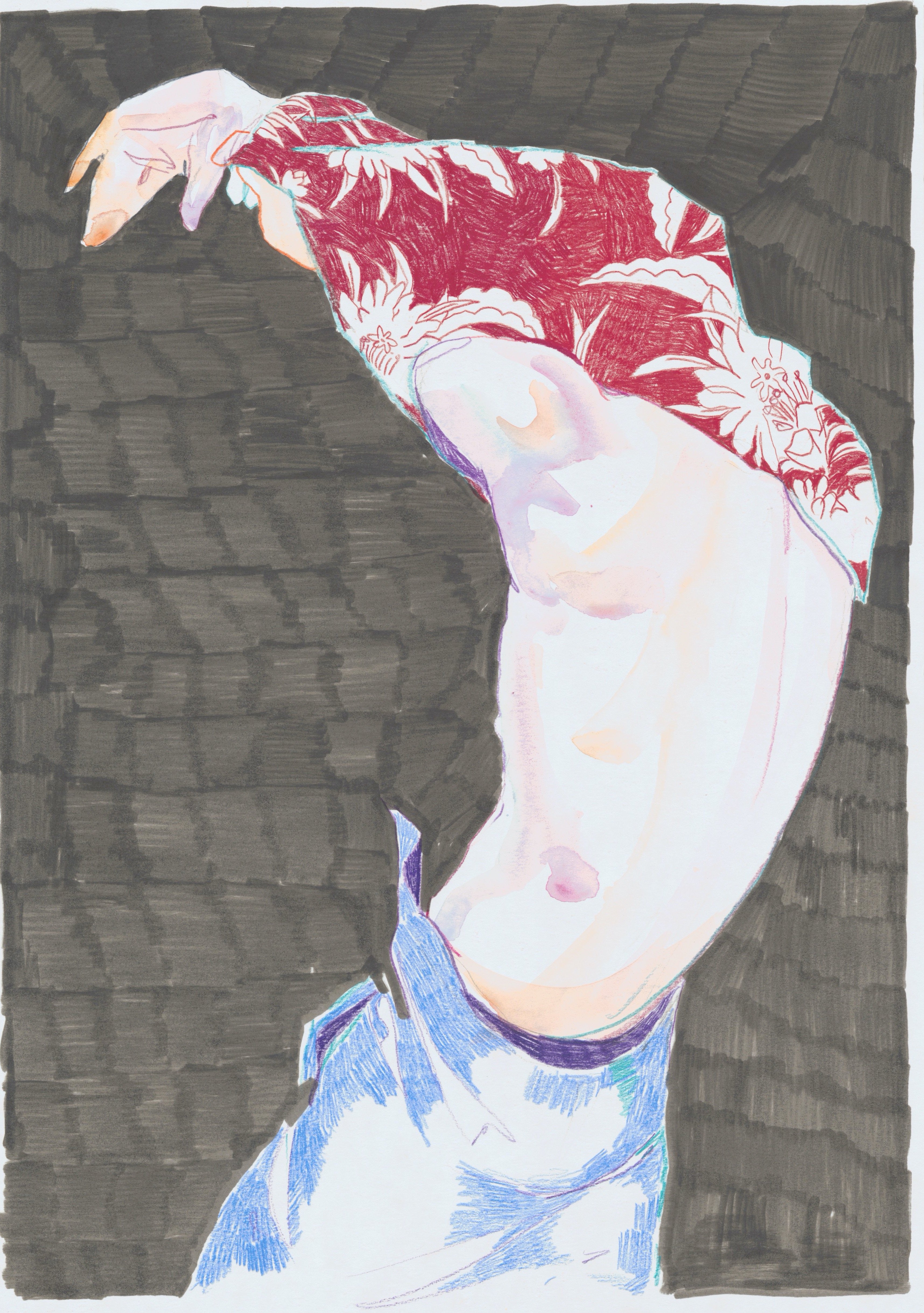 Retrouvez chez Acid Gallery les oeuvres de Max Sergeev galerie d'art contemporain, Vieux Lille | Aquarelle et marqueurs sur papier Watercolor and pencils markers on paper Dimensions A3 29,7 x 42 cm Unique 2019
