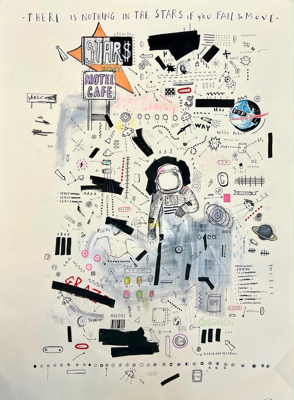 Sebastien Dominici « Search & Destroy » - Ink and crayon on paper - 57x76 cm - 70x89 cm encadré