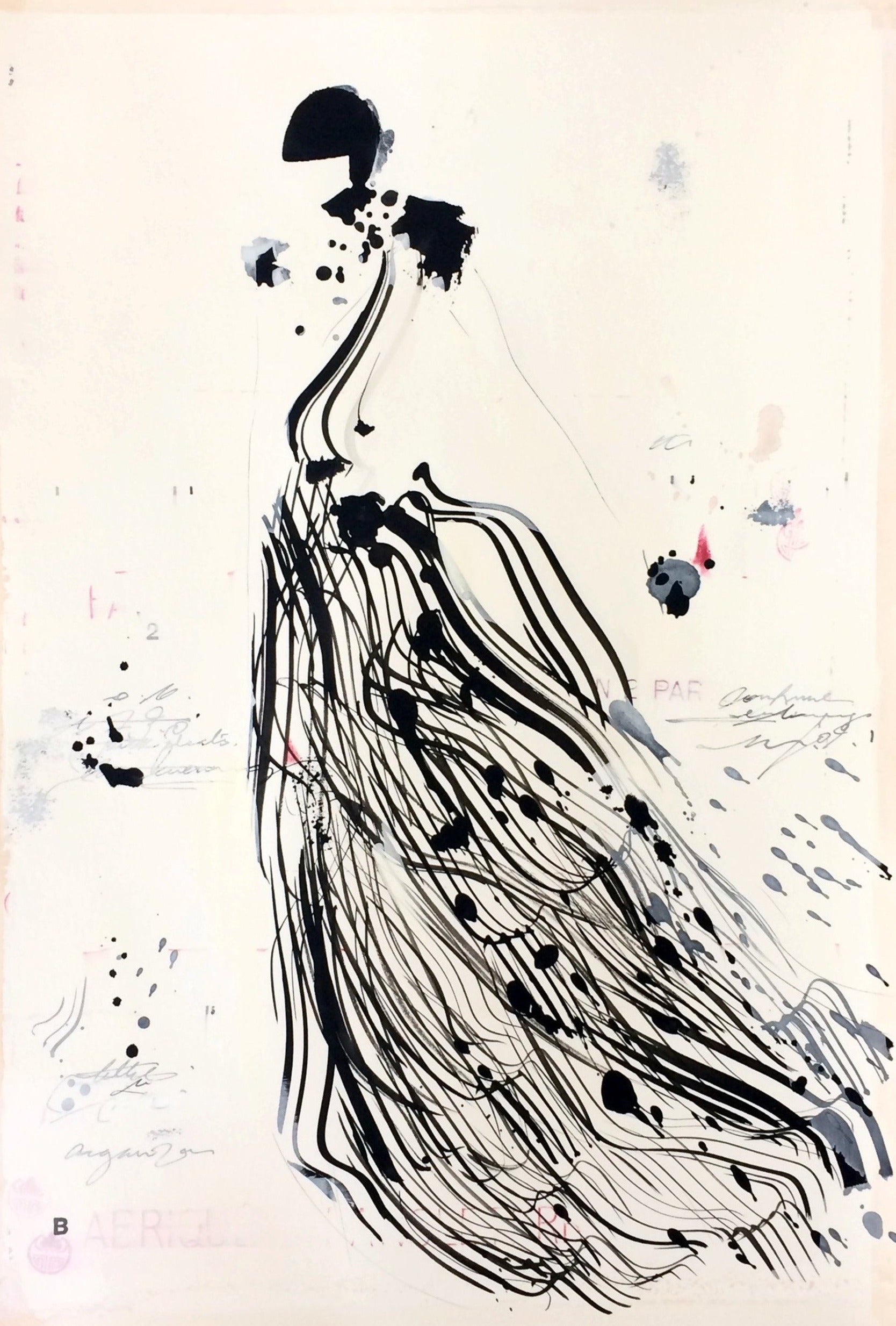 Evening Wear 01 - Encre de Chine et gouache sur papier - A3 - Bridget Strachan | Acid Galerie, art contemporain Vieux Lille
